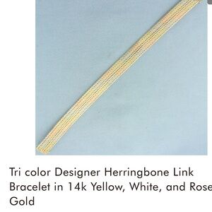 Tri color Designer Herringbone Link Bracelet in 14k Yellow, White, and Rose Gold